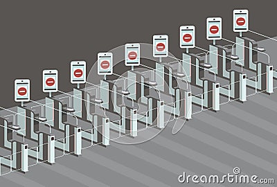 Closed e-gates in the airport coronavirus COVID-19 disease outbreak concept Vector Illustration